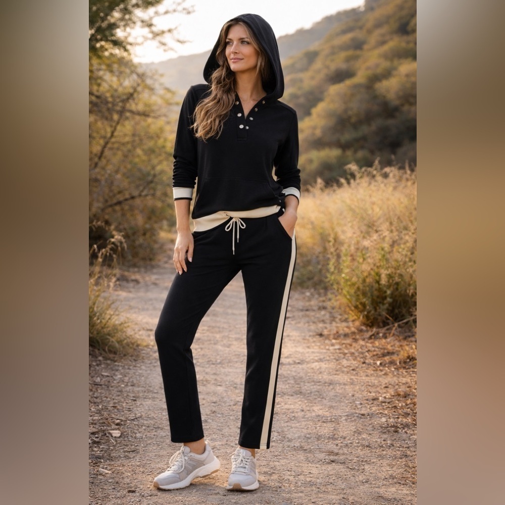 Bylyse Spenard 2-Piece Set Hoodie Top & Pants Black w Striped Accents Size Small